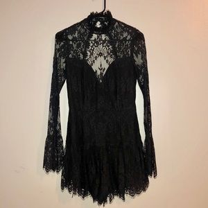 Free People x SAYLOR black long sleeve lace romper